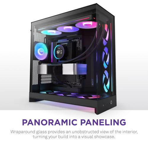 Корпус без блока питания/ Case NZXT H9 Flow RGB (2025), Midi-Tower, TG, 3x140mm RGB + 1x120mm, 2xUSB-A 3.2 + 1xUSB-C 3.2, E-ATX, ATX, mATX, mITX Black NZXT