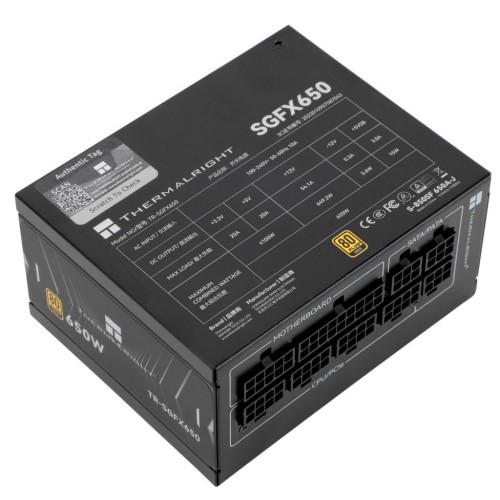 Блок питания 650W/ Power Supply Thermalright, 650W 80+ Gold (SFX, 3.1, Full modular, 1x24(20+4)pin, 1xCPU 8(4+4)pin, 2xPCIe*2 8(6+2)pin, 3xSATA3, 3xMOLEX4pin, Active, 92x92mm, 100x125x64mm, APFC, OPP, OVP, OTP, OCP, SCP, UVP, black)