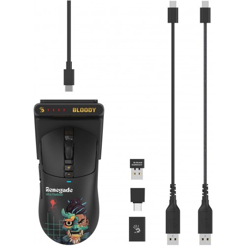Мышь A4Tech Bloody R72 Ultra Duo черный/рисунок оптическая 20000dpi беспров. USB/USB-C 6but (R72 ULTRA DUO RENEGADEMIDNIGHT)