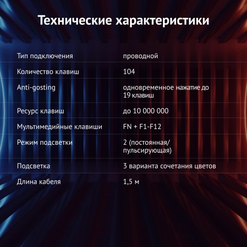 Клавиатура Оклик 780G SLAYER черная USB для геймеров с LED подсветкой и кабелем 1.5м