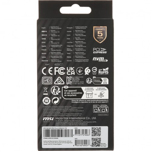 MSI SSD SPATIUM M470 Pro, 1000GB, M.2(22x80mm), NVMe, PCIe 4.0 x4, 3D TLC, R/W 6000/4500, IOPs 950 000/950 000, TBW 320, DWPD 0.2 (5 лет) MSI