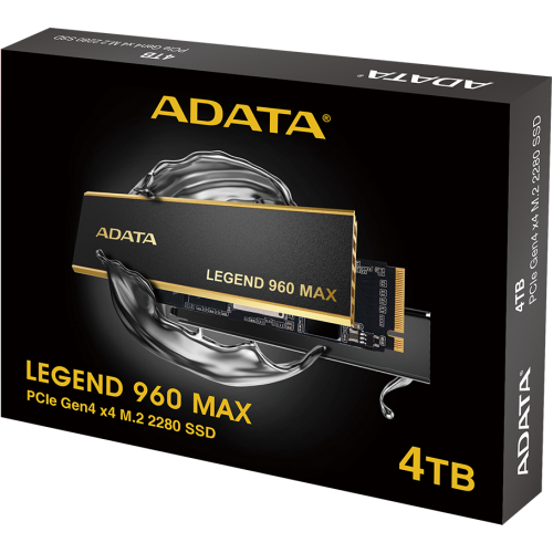 Твердотельный накопитель/ ADATA SSD LEGEND 960 MAX, 4000GB, M.2(22x80mm), NVMe 1.4, PCIe 4.0 x4, 3D NAND, R/W 7400/6800MB/s, IOPs 700 000/550 000, DRAM buffer 4000MB, TBW 3120, DWPD 0.43, with BIG Heat Spreader (5 лет) ADATA
