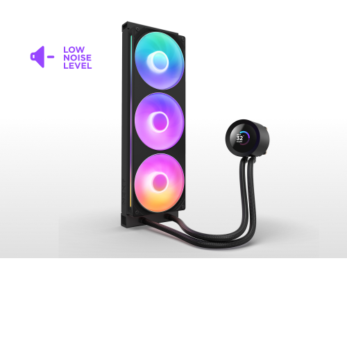 Система жидкостного охлаждения для ПК/ Water Cooling System NZXT Kraken Plus 360 RGB V2 (260W, 360mm, LED temp., Black, RGB/ Fans: 3x120mm, 75.05CFM, 31.9dBA, 2400RPM/ Pump height 55.97mm, 2800RPM, Rad thickness 27mm/ S: 1851, 1700, 1200, 115X, AM5, AM4) 