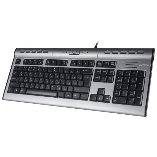 Клавиатура A4Tech KLS-7MUU USB Slim Multimedia: Серебристый/Черный, 1.5м кабель