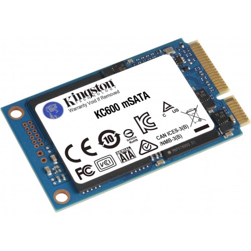 Твердотельный накопитель/ Kingston SSD KC600, 512GB, mSATA, SATA3, 3D TLC, R/W 550/520MB/s, IOPs 90 000/80 000, DRAM buffer 512MB, TBW 300, DWPD 0.32 (12 мес) Kingston