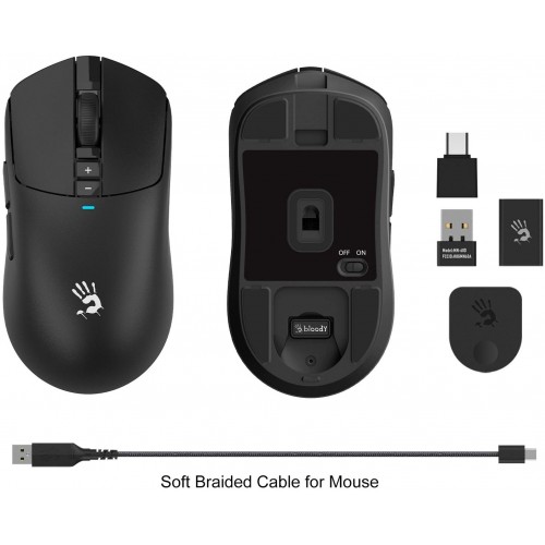 Мышь A4Tech Bloody R72 Ultra: Оптическая Беспроводная Мышь с 20000 DPI и USB-C, 7 Кнопок
