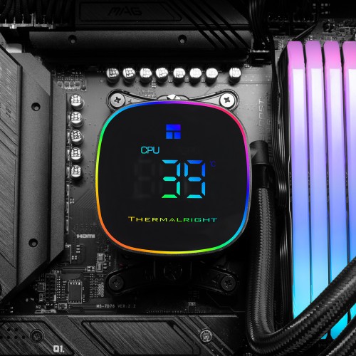 Система жидкостного охлаждения/ Water Cooling System Thermalright Frozen Horizon 240 Digital (240mm, LED temp., Black, ARGB/ Fans: 2x120mm, 68.9CFM, 28.2dBA, 2000RPM/ Pump height 53.2mm, Rad thickness 27mm/ S: 1700, 1200, 1851, 115X, AM5, AM4) Thermalrigh