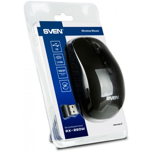 Беспроводная мышь SVEN RX-260W чёрная (2,4 GHz, 3+1кл. 800/1200/1600DPI, блист.) Sven