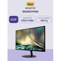 Монитор/ Acer SA242YH1bi 23,8'', ZeroFrame, UltraThin Black, 16:9, VA, 1920x1080, 4ms, 250cd, 100Hz, VGA , HDMI(1.4), Speakers 2Wx2, Vesa:75x75