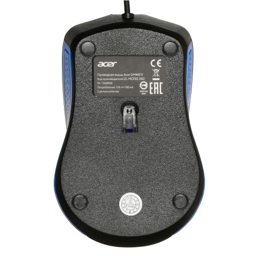 Мышь Acer OMW011 черный/синий оптическая 1200dpi USB 3but (ZL.MCEEE.002)