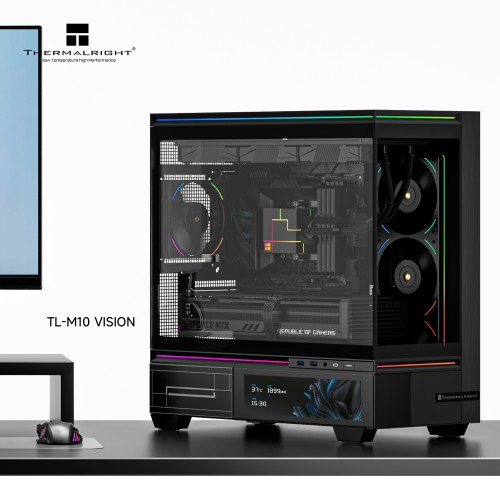 Корпус без блока питания/ Case Thermalright M10 Vision FAN4-M, Mini-Tower, TG, LCD, 4x120mm ARGB, 2xUSB-A 3.0, 1xUSB Type-C, mATX, mITX Black
