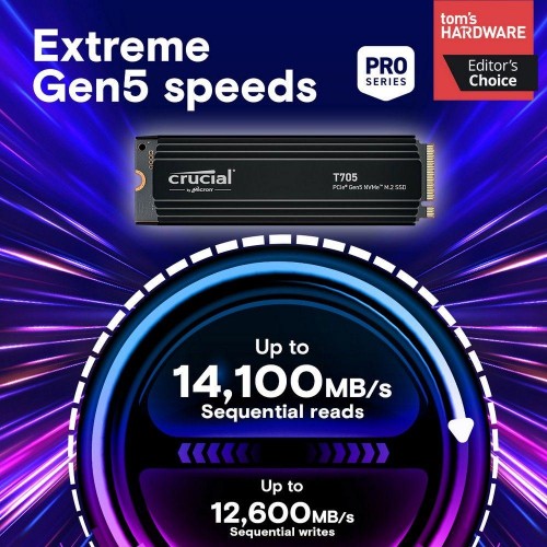 Твердотельный накопитель Crucial T705 4TB PCIe Gen5 NVMe M.2 SSD with heatsink CT4000T705SSD5