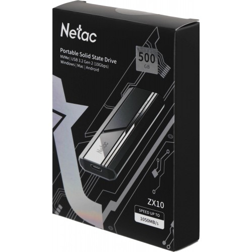 Накопитель SSD Netac USB-C 500GB NT01ZX10-500G-32BK ZX10 1.8" черный