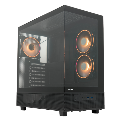 Корпус HSPD F710 Panoramic Mid Tower без блока питания - Черный, TG, 3x120mm ARGB, для E-ATX, ATX, mATX, mITX, 7xPCI, 2xUSB-A 3.0, 435x230x457mm