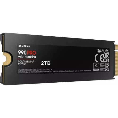 Твердотельный накопитель/ Samsung SSD 990 PRO, 2000GB, M.2(22x80mm), NVMe 2.0, PCIe 4.0 x4, V-NAND TLC, R/W 7450/6900MB/s, IOPs 1 400 000/1 550 000, DRAM buffer 2048MB, TBW 1200, DWPD 0.33, with Heatsink (12 мес.) Samsung Electronics