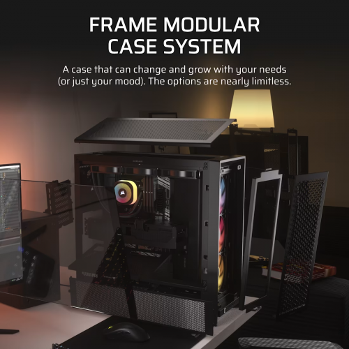 Корпус Corsair Frame 4000D RS ARGB - Midi-Tower без блока питания с RGB подсветкой, 3 вентилятора 120mm, поддержка E-ATX/ATX/mATX/mITX, черный