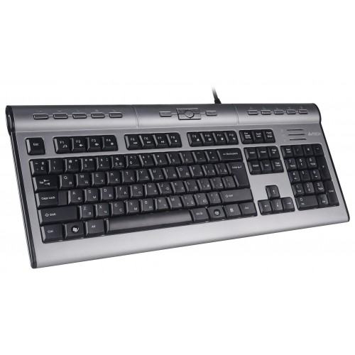Клавиатура A4Tech KLS-7MUU USB Slim Multimedia: Серебристый/Черный, 1.5м кабель