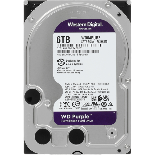 Жесткий диск WD Purple 6TB SATA3 для видеонаблюдения - 5400 RPM, 256MB кеш, 1 год гарантии