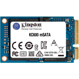 Твердотельный накопитель/ Kingston SSD KC600, 512GB, mSATA, SATA3, 3D TLC, R/W 550/520MB/s, IOPs 90 000/80 000, DRAM buffer 512MB, TBW 300, DWPD 0.32 (12 мес)