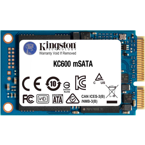Твердотельный накопитель/ Kingston SSD KC600, 512GB, mSATA, SATA3, 3D TLC, R/W 550/520MB/s, IOPs 90 000/80 000, DRAM buffer 512MB, TBW 300, DWPD 0.32 (12 мес) Kingston