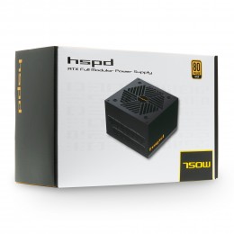 Блок питания/ Power Supply HSPD, 750W 80+ Gold (ATX, 2.52, Full modular, 1x24(20+4)pin mesh 550mm, 1xCPU*2 8(4+4)pin 650+150mm, 2xPCIe*2 8(6+2)pin 500+150mm, 2xSATA*3 450+150+150mm, 1xMOLEX4pin*3 450+150+150mm , Active, 120x120mm, 150x140x86mm, APFC, OVP,