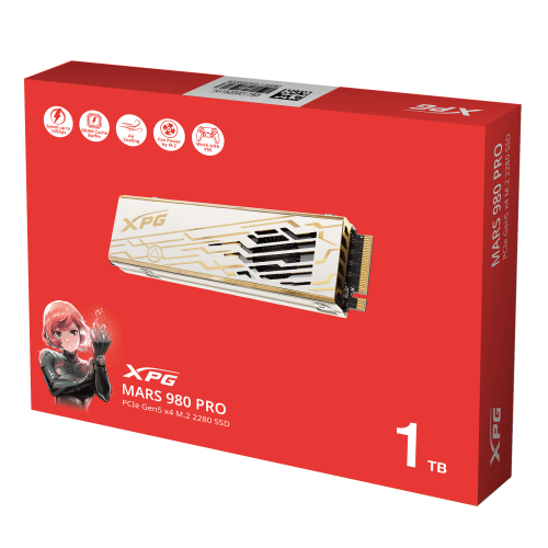 Твердотельный накопитель/ ADATA SSD XPG MARS 980 PRO, 1000GB, M.2(22x80mm), NVMe, PCIe 5.0 x4, 3D NAND, R/W 14000/10000MB/s, IOPs 1 600 000/1 650 000, TBW 740, DWPD 0.4, with Heat Sink (5 лет) ADATA