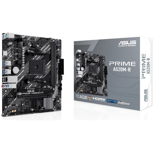 Материнская плата Asus PRIME A520M-R для Soc-AM4 с поддержкой AMD A520, 2xDDR4, mATX, 8ch звук и HDMI