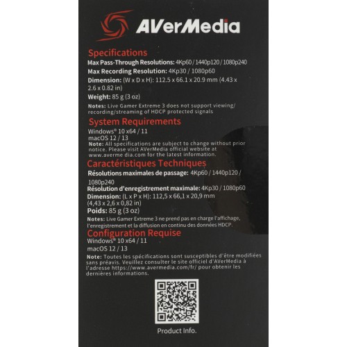 Карта видеозахвата Avermedia Live Gamer Extreme 3 GC551G2 - Внешний USB 3.1 для Профессиональной Записи Игрового Процесса