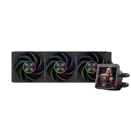 Система охлаждения/ Water Cooling System PCCooler DT360 ARGB Display BK (300W, 360mm, LED temp., Black, ARGB/ Fans: 3x120mm, 83.83CFM, 3000RPM/ Pump height 62mm, 15dBA, 2600RPM, Rad thickness 27mm/ S: 1851, 1700, 1200, 115X, AM5, AM4) PcCooler