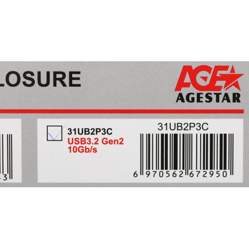 Внешний корпус для HDD/SSD AgeStar 31UB2P3C USB 3.2 2.5 - Черный, Hotswap, Пластик