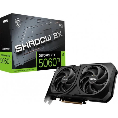 Видеокарта MSI PCI-E 5.0 RTX 5060TI 16G SHADOW 2X OC PLUS NVIDIA GeForce RTX 5060TI 16Gb 128bit GDDR7 2602/28000 HDMIx1 DPx3 HDCP Ret