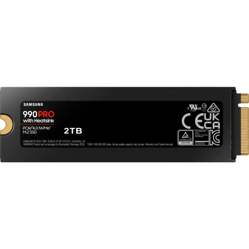 Твердотельный накопитель/ Samsung SSD 990 PRO, 2000GB, M.2(22x80mm), NVMe 2.0, PCIe 4.0 x4, V-NAND TLC, R/W 7450/6900MB/s, IOPs 1 400 000/1 550 000, DRAM buffer 2048MB, TBW 1200, DWPD 0.33, with Heatsink (12 мес.) Samsung Electronics