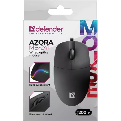 Defender Проводная оптическая мышь Azora MB-241 черн,3D,1200dpi,1,8м Defender