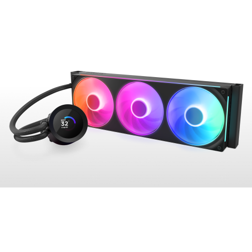 Система жидкостного охлаждения для ПК/ Water Cooling System NZXT Kraken Plus 360 RGB V2 (260W, 360mm, LED temp., Black, RGB/ Fans: 3x120mm, 75.05CFM, 31.9dBA, 2400RPM/ Pump height 55.97mm, 2800RPM, Rad thickness 27mm/ S: 1851, 1700, 1200, 115X, AM5, AM4) 