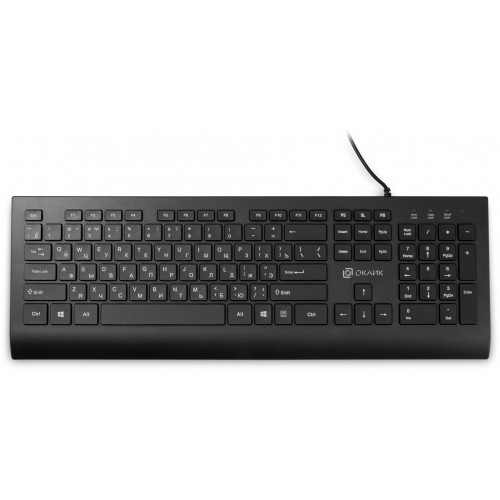 Клавиатура Оклик 155M USB Slim с Подставкой для Запястий - Черный, 1.6м Кабель