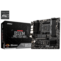 Материнская плата/ MB MSI AMD B550 sAM4, 4xDDR4(128GB), D-SUB/HDMI 2.1/DP, 1xPCIe 4.0x16, 2xPCIe 3.0, 1xLAN, Wi-Fi, BT, 4xSATA 6Gb/s, 2xM.2, 4xUSB 3.2, 2xUSB 2.0, 1xPS/2, mATX