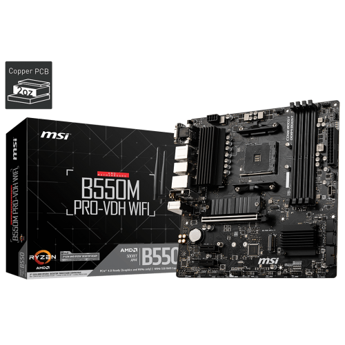 Материнская плата/ MB MSI AMD B550 sAM4, 4xDDR4(128GB), D-SUB/HDMI 2.1/DP, 1xPCIe 4.0x16, 2xPCIe 3.0, 1xLAN, Wi-Fi, BT, 4xSATA 6Gb/s, 2xM.2, 4xUSB 3.2, 2xUSB 2.0, 1xPS/2, mATX