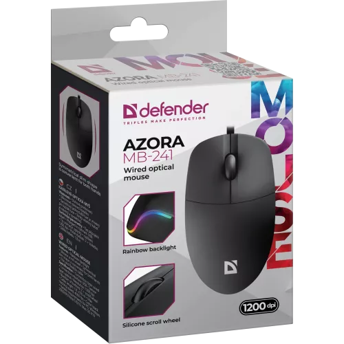 Defender Проводная оптическая мышь Azora MB-241 черн,3D,1200dpi,1,8м Defender