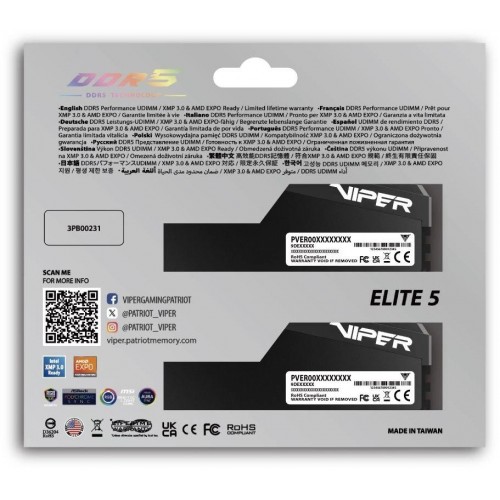 Купить оперативную память DDR5 2x32GB 6000MHz Patriot Viper Elite 5 Ultra RGB для игрового ПК - CL28 DIMM 288-pin с радиатором