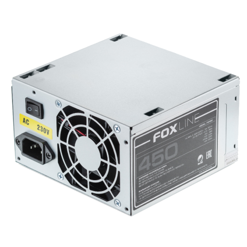 Блок питания 450Вт/ Power Supply Foxline, 450W, ATX, NOPFC, 80FAN, 2xSATA, 2xPATA, 1xFDD, 24+4 Foxline