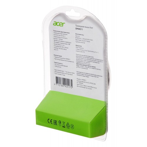 Мышь Acer OMW011 черный/синий оптическая 1200dpi USB 3but (ZL.MCEEE.002)