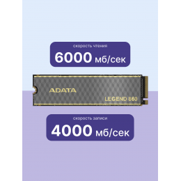 Твердотельный накопитель/ ADATA SSD LEGEND 860, 1000GB, M.2(22x80mm), NVMe 1.4, PCIe Gen 4x4, 3D NAND, R/W 6000/4000MB/s, IOPs н.д./н.д., TBW 320, DWPD 0.2 (5 лет)