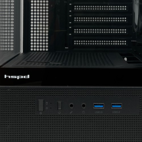Корпус HSPD F710 Panoramic Mid Tower без блока питания - Черный, TG, 3x120mm ARGB, для E-ATX, ATX, mATX, mITX, 7xPCI, 2xUSB-A 3.0, 435x230x457mm
