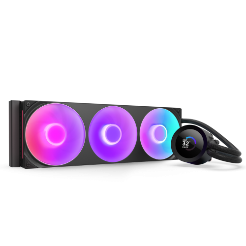 Система жидкостного охлаждения для ПК/ Water Cooling System NZXT Kraken Plus 360 RGB V2 (260W, 360mm, LED temp., Black, RGB/ Fans: 3x120mm, 75.05CFM, 31.9dBA, 2400RPM/ Pump height 55.97mm, 2800RPM, Rad thickness 27mm/ S: 1851, 1700, 1200, 115X, AM5, AM4) 