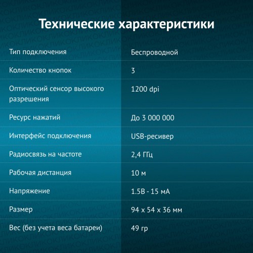 Беспроводная оптическая мышь Оклик 605SW черного цвета с 1200dpi и 3 кнопками для ноутбука