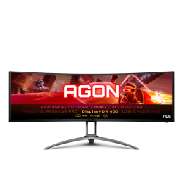 AOC AG493UCX2 49'', Curved, 5120x1440, VA, 165hz, 80M:1, 400cd, 1ms, 3xHDMI 2.0, DP 1.4, 3xUSB 3.2, Type-C 65W, Speakers, H. adj 100mm, 3Y, Black