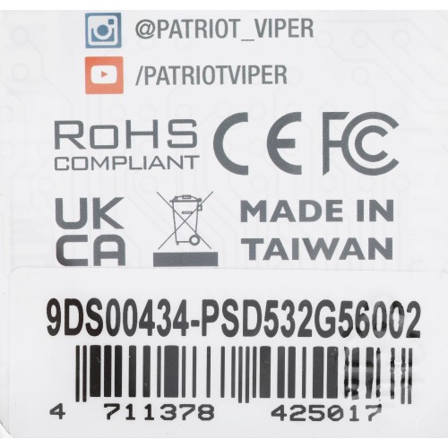 Оперативная память DDR5 32GB 5600MHz Patriot PSD532G56002 - Высокоскоростной Модуль DIMM 288-pin для Игровых ПК и Рабочих Станций