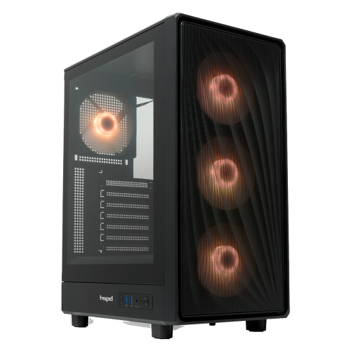 Корпус без блока питания/ Case HSPD M510, Mesh Mid Tower, Black, TG, 0.5 SPCC, 4x120mm ARGB (Orbis F1) ATX, mATX, mITX 180/280/160mm 1x2.5", 1x3.5", 7xPCI 2xUSB-A 3.0 517x277x418mm HSPD