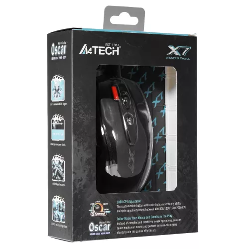 Купить оптическую мышь A4Tech X-710BK черного цвета с 2000dpi и 7 кнопками - USB модель для комфортной работы