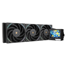 Водяное охлаждение для процессора/ Water Cooling System Thermalright Mjolnir Vision 360 (360mm, LED, Black, ARGB/ Fans: 3x120mm, 69CFM, 27dBA, 2150RPM/ Pump height 65mm, Rad thickness 27mm/ S: 1700, 1200, 1851, 115X, 2011, 2066, AM5, AM4)